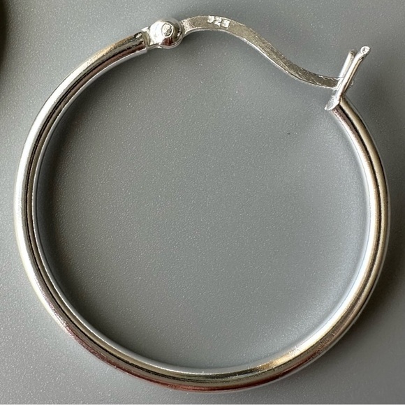 Sterling Silver Hinged Hoop Earrings 30mm - Picture 5 of 8